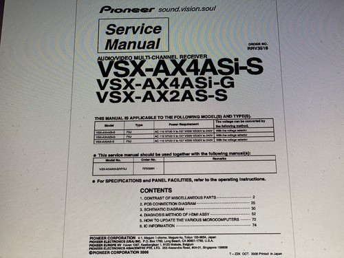 Pioneer vsx ax4asi - vsx-ax4asi, service