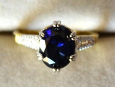 Saphir Hydrothermal Bleu Royal de 2,575 ct - Bague Argent 925 Doré avec Zircons