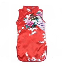 Robe fille style chinois imprim?? paon imprim?? paon Qipao r??tro soie