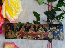 ANCIEN PLUMIER ECOLIER EN BOIS CARTON DECOR JAPONAIS