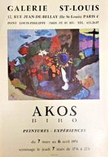 BIRO AKOS - AFFICHE ORIGINALE EXPOSITION- GALERIE SAINT LOUIS PARIS - RARE- 1974