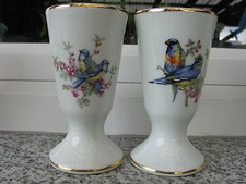 2 MAZAGRANS PORCELAINE LIMOGES Décor OISEAUX SUR BRANCHE Filet or 13,5 cm
