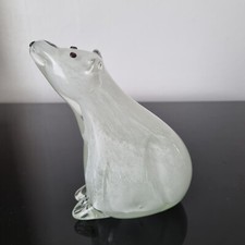 Grande Figurine Ours Blanc en Verre Glass White Bear Vintage