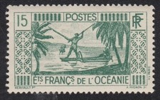 TIMBRE Oceanie pêche au harpon 1934-39 15F vert NEUF