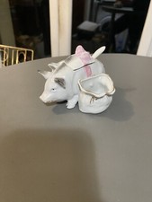 Ancien Moutardier Sel Poivre Saleron Figurine Cochon Animalier Porcelaine