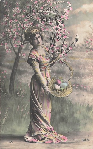 Easter woman elegant basket - easter,