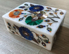 Belle Boite Bijoux Rectangulaire Marbre et Mosaïque Pierre Dure