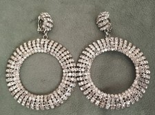 boucles d'oreille vintage années 90 anneaux strass métal argenté