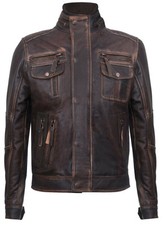 Blouson moto rétro homme vintage marron 100 % cuir vieilli