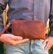 Pochette homme cuir véritable fait main, clutch cuir avec dragonne, sac à main