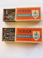 2 Boîtes d'épingles anciennes HIRSCH / PRYM Glaskopf/stecknadeln -Têtes en verre