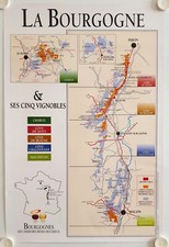 Affiche Carte Vins LA BOURGOGNE & SES CINQ VIGNOBLES