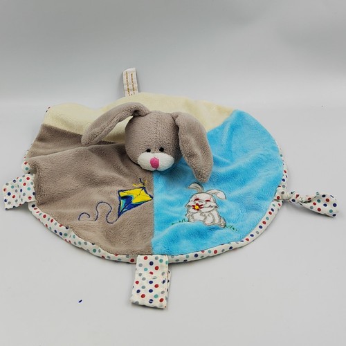 Doudou plat rond lapin - , bleu