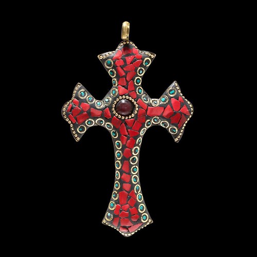 Pendentif croix boho tibatan - pendentif,