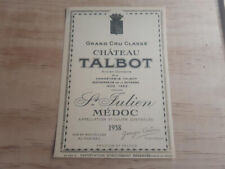 étiquette vin chateau Talbot 1958 Saint Julien Médoc wine label wein etikett