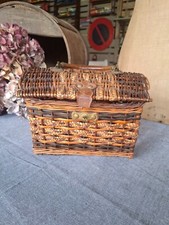 ANCIEN  PANIER EN OSIER   BI COULEUR VANNERIE VINTAGE