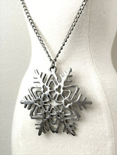 Grand COLLIER Etain FLOCON de NEIGE signé R & B Pendentif 7,2cm chaîne 60cm