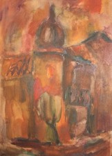 Tableau aquarelle vintage paysage expressionniste