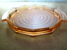 PLAT ART DECO petit Plateau verre ambré moulé Tray Plate Platte Tablett c1930/50