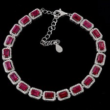 925 Argent Sterling Bracelet Octogone Rubis 5x3mm Naturel Gemme Bijoux 20.3cm