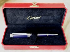 SPLENDIDE STYLO BILLE CARTIER PASHA RAYE BLEU - BLUE LACQUER STRIPES - PLATINUM