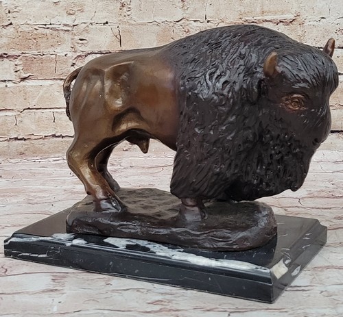 Sculpture bronze cast bison - sculpture,