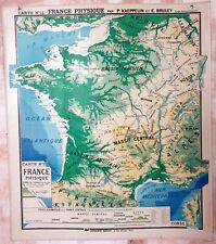 ?Ancienne carte scolaire Hatier Kaeppelin 11, 1940 - France physique, relief