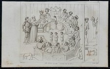 1845 - Représentation de La Table ronde - Gravure ancienne