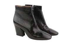 Emporio Armani Bottes Pour Femmes EU37 Noir Laqué Brillant Cuir Talon Cheville