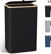 Panier à Linge avec Couvercle,100L Grand Corbeille à Linge avec Poignées en Ba