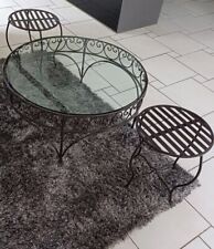 table basse ronde en verre et fer forge 