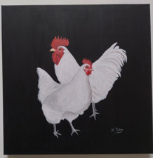 TABLEAU COQ et POULE  Peinture