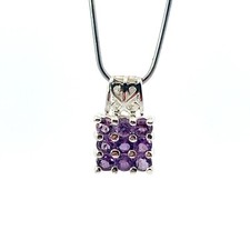 Pendentif Carré En Améthyste Naturelle En Argent Sterling .925