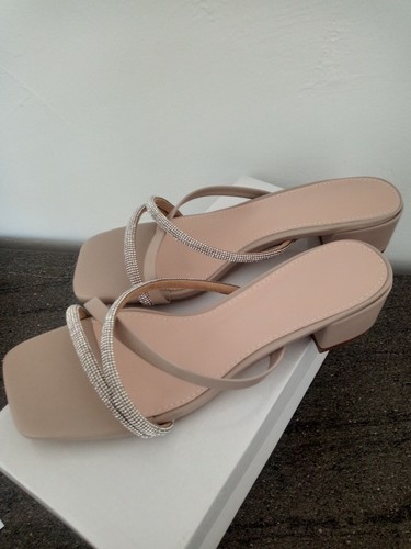 Mules beige strasses - , talon