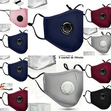 Lot 2 Masques avec valve de protection+2 filtres PM2.5 coton lavable Adulte