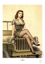 EX-LIBRIS PIN UP SUR LA JEEP NUMEROTE ET SIGNE PAR PATURAUD NEUF