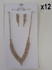 Lot de 12 Parure de Bijoux Doré Blanc Collier Boucle d'oreille mariage /EBRM