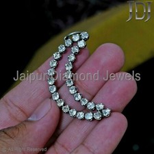 Crescent Lune Pendentif 925 Argent Sterling Naturel Rose Cut Diamant Polki Bijou