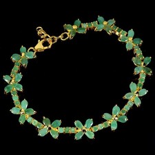 Bracelet En Argent Sterling 925 Émeraude Pear 4x3mm Fleur Pierre Précieuse 7,5in