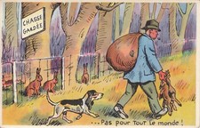 Carte postale postcard HUMORISTIQUE HUMOUR CHASSE hunt CHASSEUR gardée lièvre