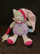 Doudou chat gris rose parme