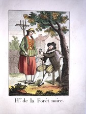 Très Rare gravure Vintage Mode Costume Habits de la Forêt Noire e 1820