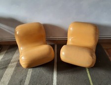 2 chauffeuses vintage Skai jaune style Pierre Paulin