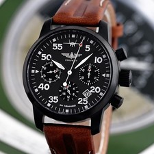 Pilote Berkut Chronographe Poljot 31681 Russe Mécanique Montre Saphir Noir