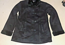 manteau daim et fourrure femme taille 46-48 noir etat neuf