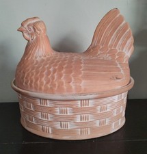 GRANDE COCOTTE/TERRINE POULE TERRE CUITE RUSTIQUE VINTAGE (29x26cm)