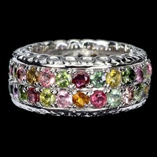 925 Bague en Argent Rond Tourmaline Gemmes Naturelles Bijoux Taille