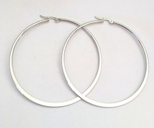 1 PAIRE CREOLES ARGENTE PLAT 70mm BOUCLES D'OREILLES ACIER INOX HYPOALLERGENIQUE