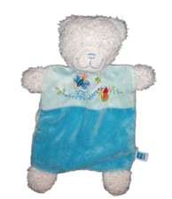 Doudou plat ours blanc bleu