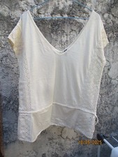 haut top tee-shirt beige cotés dentelle large encolure coton NAFNAF taille XL